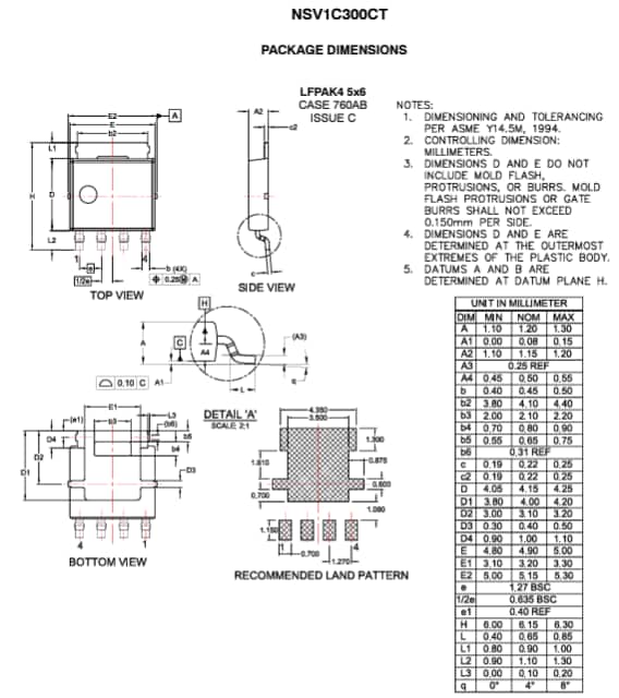 Mechanical Drawing - onsemi NSV1C300CT Bipolar Power Transistor